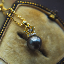 Willow Ape Natural Great Creek Black Pearl Necklace Solid Hollowed-out Crown Pendant