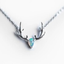 {Willow White Ape} Nine-color Deer Forest Antlers Elk Necklace Series Opal 925 Silver Necklace All the way to you