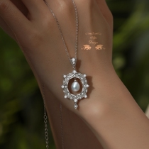 Flowers and windows French classical retro texture angel tears 925 silver natural drop pearl original design necklace court