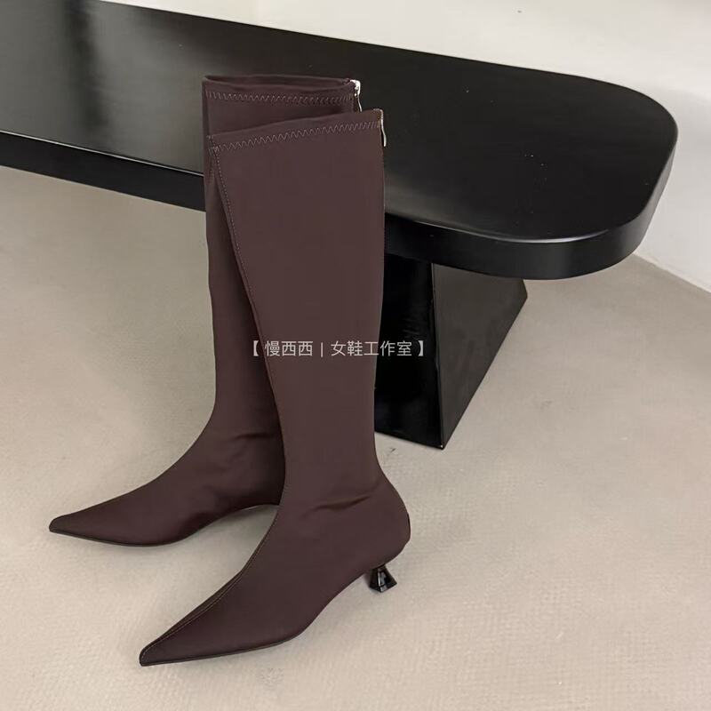 Moxixi's New Leica-Style Over-The-Knee Pointed-Toe Kitten Heel Low-Heeled Slimming Autumn and Winter Retro High-Tube Stretch Long Boots Moxixi's New Leica-Style Over-The-Knee Pointed-Toe Kitten Heel Low-Heeled Slimming Autumn and Winter Retro High-Tube Stretch Long Boots