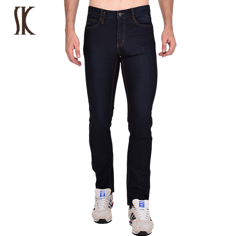 SK Male Micro-Bomb Mid-Waist Straight Drum Jeans Men's Denim Blue Bright Hunt Line Big Size Code Long Pants Autumn Winter Pants