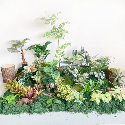 Высокая имитация зеленого растения, одно большое листовое растение, ресторан, торговый центр, окно, озеленение, украшение для детского сада, угол растения