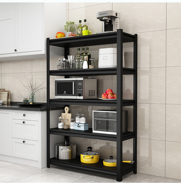 Five-layer kitchen shelf Black metal floor-to-ceiling large cabinet shelf Multi-layer multi-function storage appliance shelf