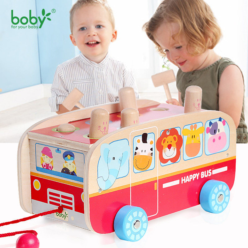 Wooden bus car playing gopher banging table table game Tapping table Baby 1-2-3 years old children's educational toys