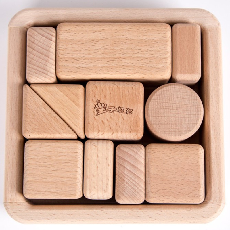 Imported beech wood solid wood No paint baby can nibble eco-friendly building block oversized grain baby enlightenment puzzle toy