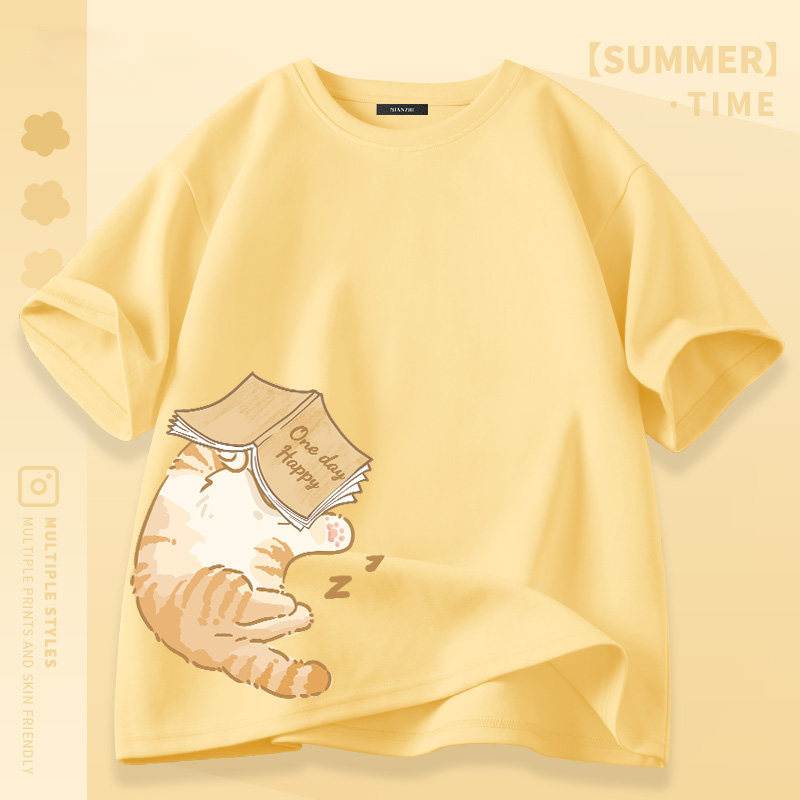 Girls' Short-Sleeved T-Shirt with a Cute Design, 2026 New Summer Top, Pure Cotton Summer Wear, Women's Loose Summer Style T-Shirt