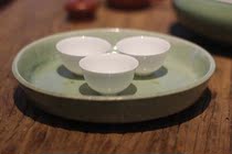 In the 1950s and 1960s Zhangyao tea tray monochromatic glaze open ceramic Chaozhou green glaze old tea set pot holder