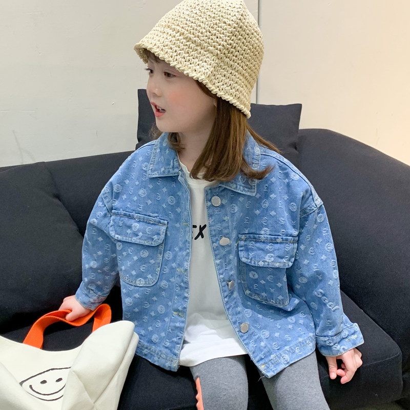 South Korean pro-Chinese dress 2022 new female dress blouses foreign spring clothing Children's Korean version Denim Jacket Spring Autumn