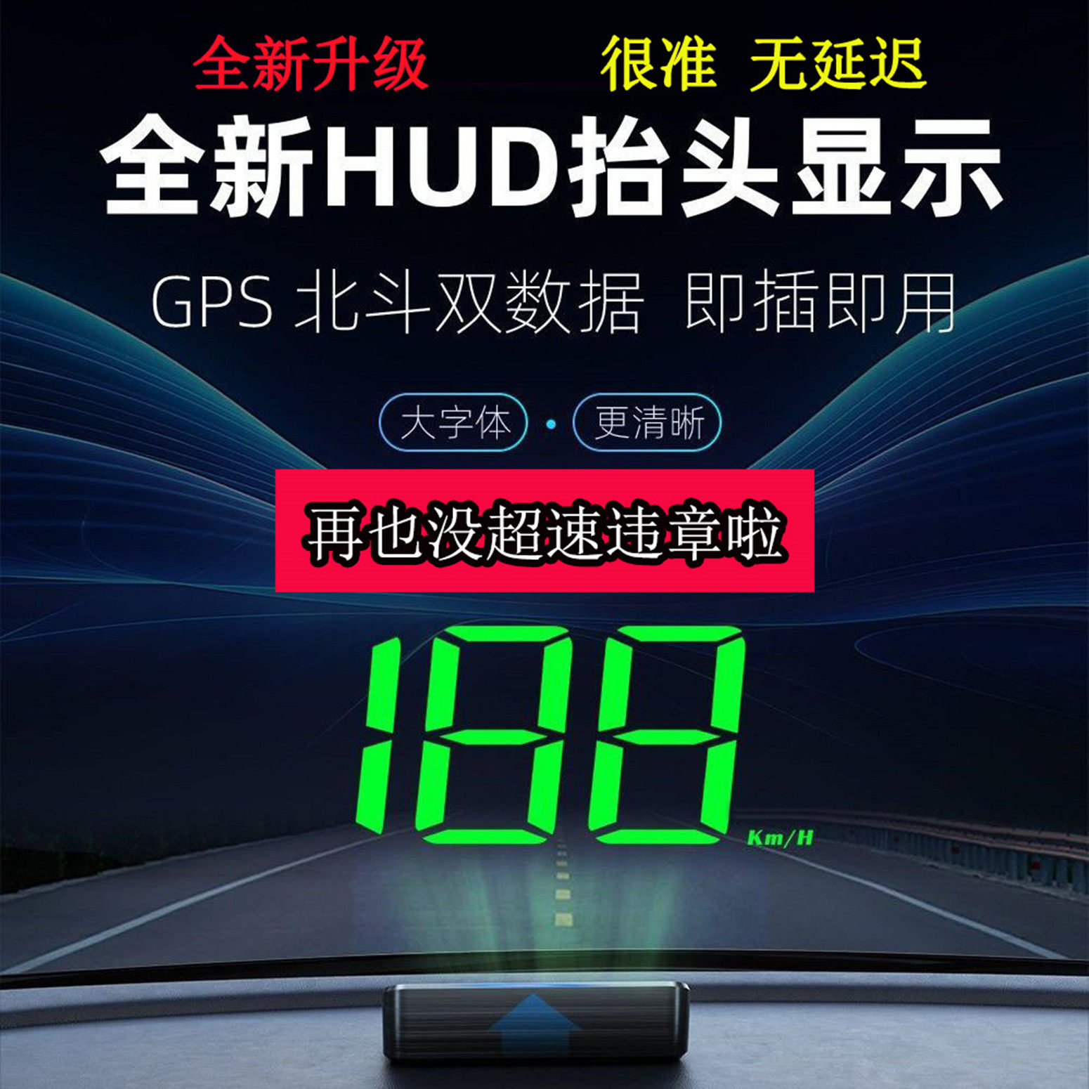 Car Hud Head-Up Display, Universal for New Energy Vehicles, Electric Vehicles, Trucks, Gps Speedometer, High-Definition Projection