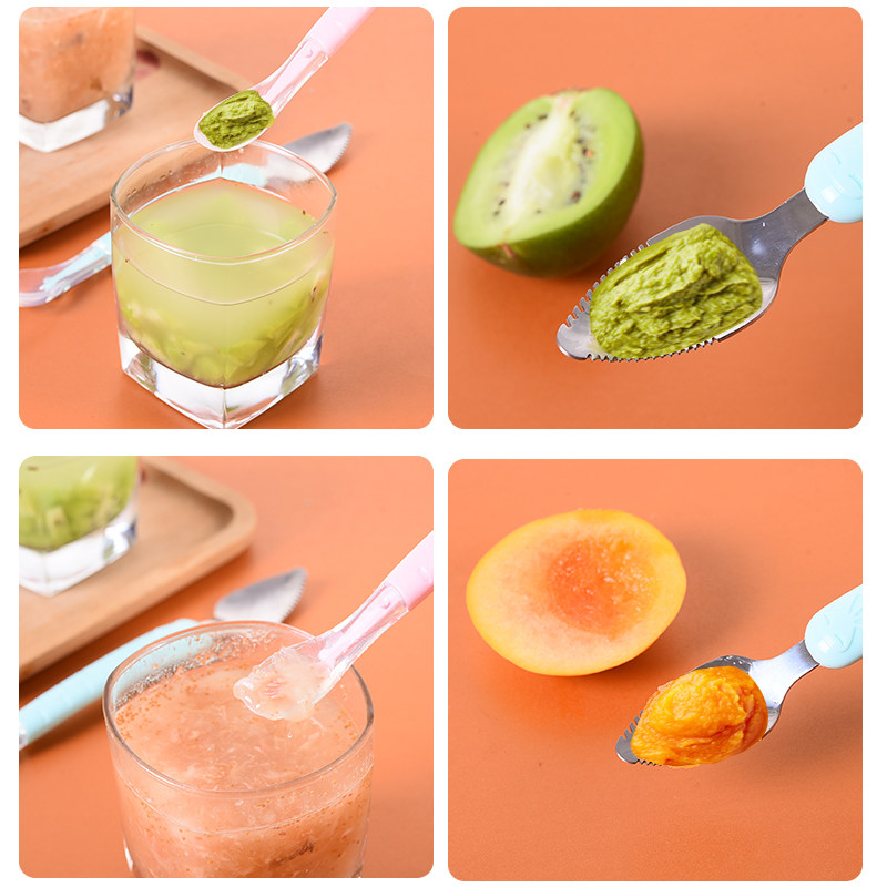Scrape apple mud spoon stainless steel children's tableware eating fruit and vegetable scraped spoon baby artifacts baby food tools