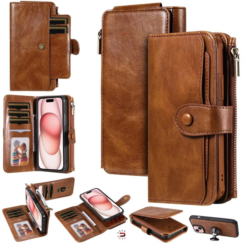 Suitable for Apple iPhone 17 16E 13 15 Retro Multifunctional Wallet 14 11 12Pro Phone Leather Case XS Protective Case Max Flip Cover Xr 7 Card Slot 8Plus Air Detachable Mini