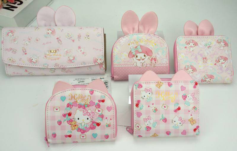 New wallet women's long version of PU leather multi-handed wallet tri-fold wallet cartoon coin purse card bag three-piece set