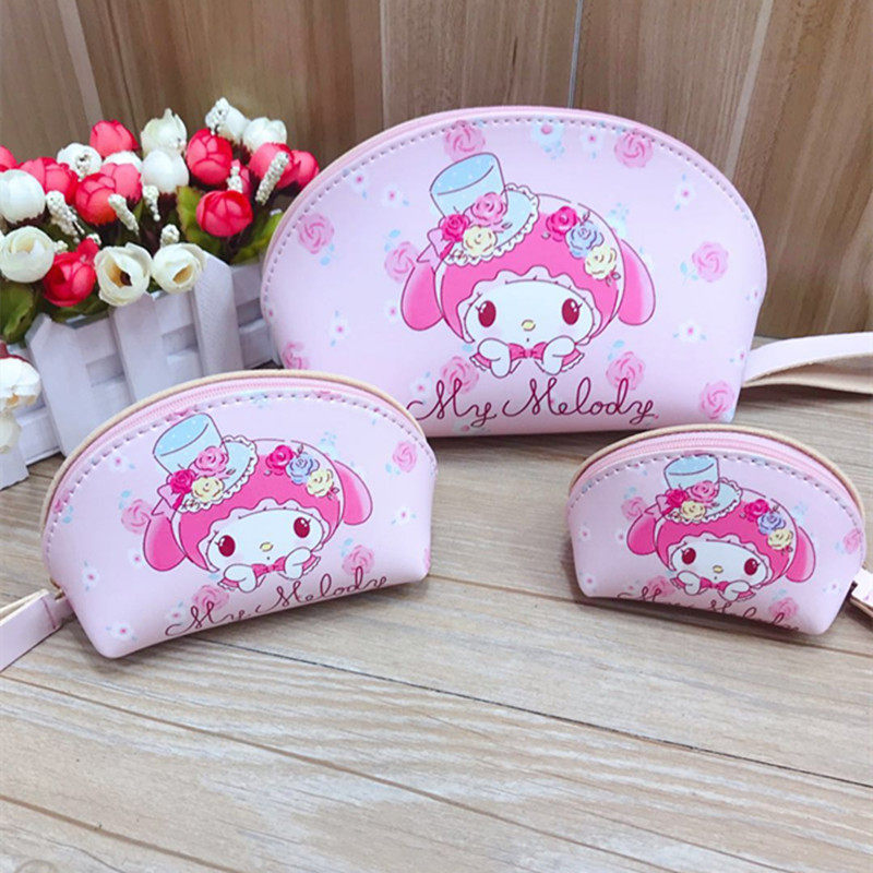 Makeup bag three pieces of Melorke cute fresh hand dresser bag pack PU leather handbag change wallet