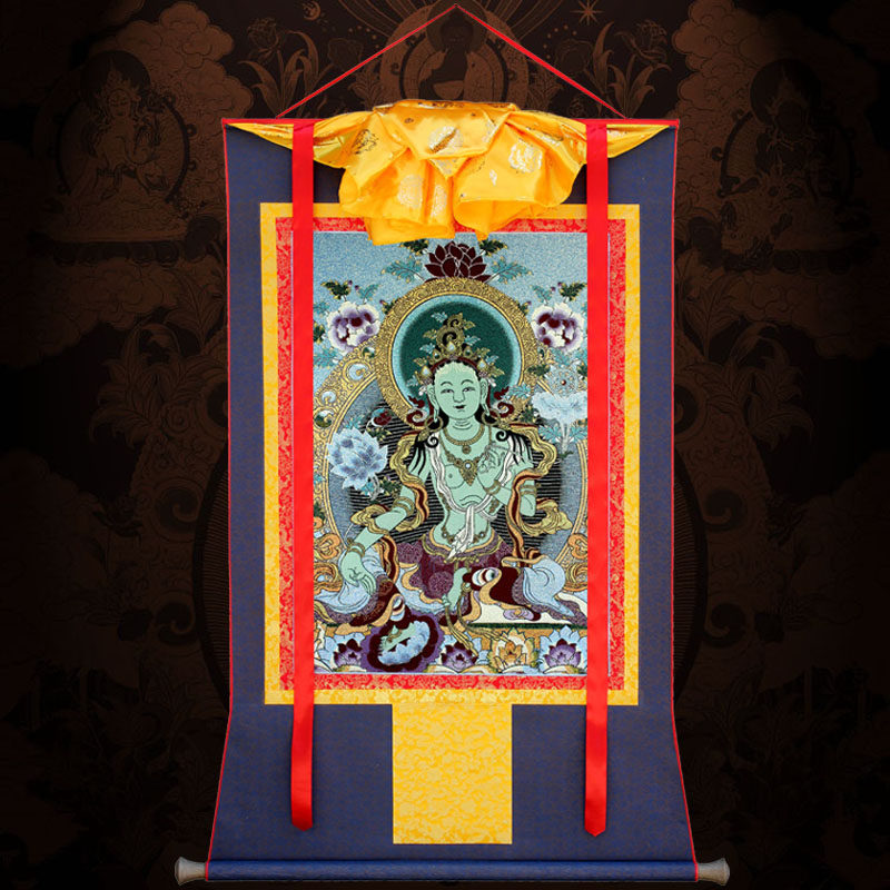 Thangka hanging painting Green mother Buddha figure Tibet hand-painted embroidery Entrance decoration Ethnic style frame cloth Zen New Chinese style