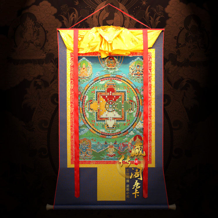 Tibetan Pavilion Dense Diamond altar city Thangka Nepali embroidery Painting Buddhist Tantric brocade National Tang Silk Tibetan style