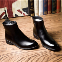 Autumn and winter plus velvet side zipper real cowhide wool mens leather shoes business dress Martin boots Cotton boots leather boots