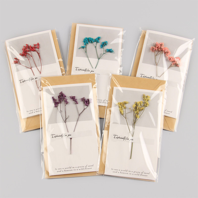 10 Dried Flowers Greeting Cards With Envelopes Employees Birthday Teacher's Festival Thanks Blessings Gift Handmade Diy Folio Cards