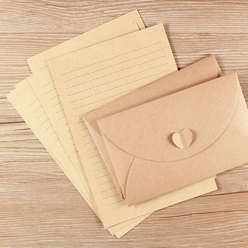 Creative Chinese Love Envelope Letter Paper Suit Student Minimalist Art Little Fresh Love Letter Retro Cross Wire Kraft Paper