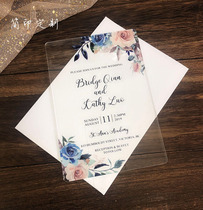 Full custom Mori dark blue flowers transparent acrylic invitation wedding invitation