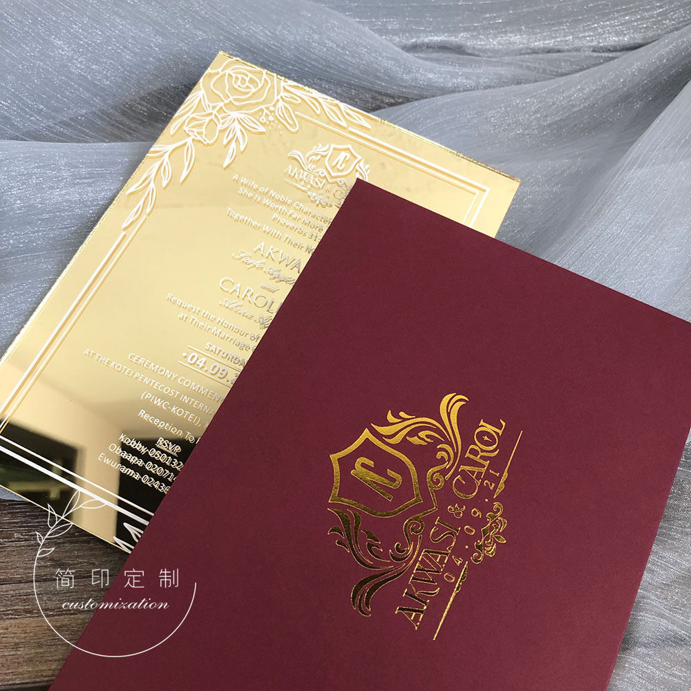 Light gold mirror acrylic business opening invitation wedding invitation company annual meeting customized marriage invitation