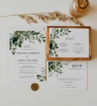 Hipster green watercolor wedding invitation simple wedding invitation European invitation