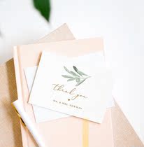 Custom hipster Mori watercolor olive branch Green Leaf Card Wedding Greetings thank ins fold thank you card