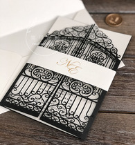 Laser cut wedding invitation European black hollow hollow wedding invitation custom invitation