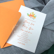 Orange wedding paper printing simple wedding invitation European invitation letter letterpress