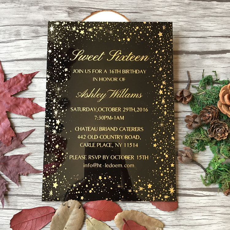 High-end custom wedding invitation black starry acrylic invitation card business company annual meeting party invitation letter