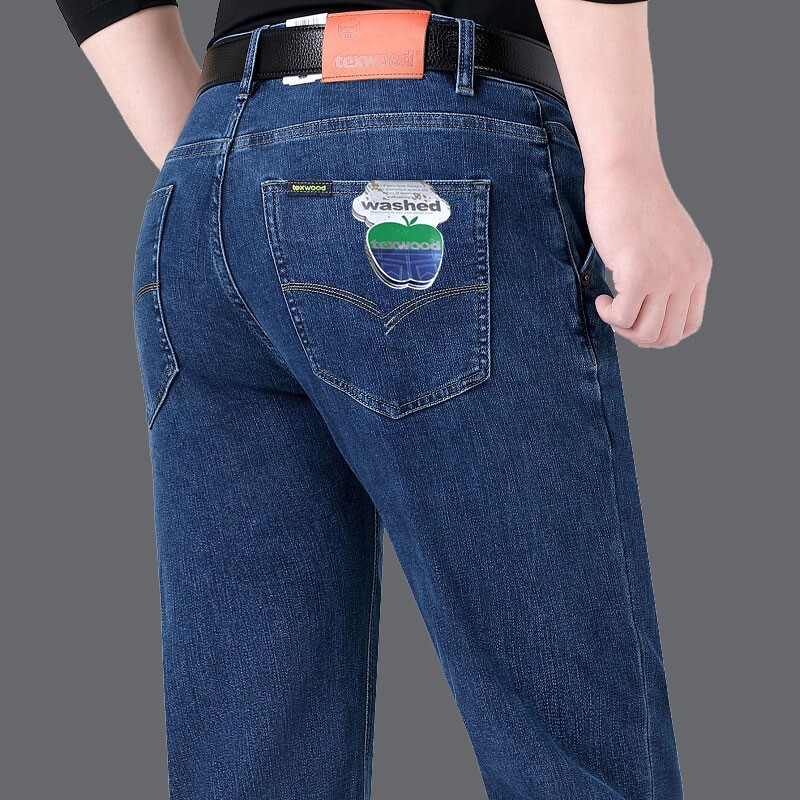 Apple Jeans for Men, Official Genuine Product, Middle-Aged Autumn and Winter Thick Style, Loose Straight-Leg High-Waisted Stretch Long Pants