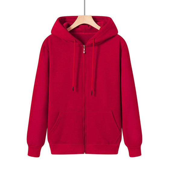 加绒卫衣男连帽拉链开衫大码宽松运动休闲秋冬季外套纯色长袖帽衫