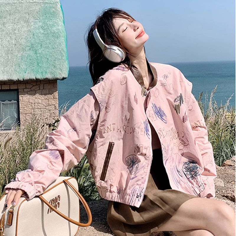 Women's Jacket 2026 New Autumn American Style Short Petite Jacket Trendy Baseball Jacket