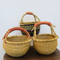 Peanut Grock Africa Imported Ghana Handmade Weaver Basket Braided Picnic Basket Handlift