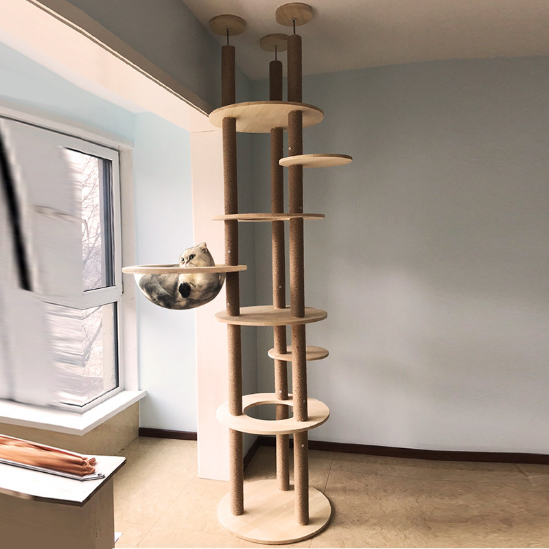 Pillar cat climbing frame solid wood grind scratch cat tree big cat jumping platform cat shelf cat springboard cat scratch tree pillar