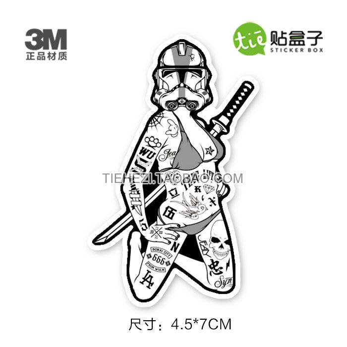 Tattooed White Warrior Star Wars The Force Awakens Rod Box Sticker Laptop Guitar Sticker