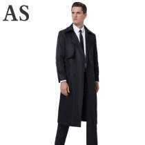 Trench coat male English style super long knee slim business double-breasted fat plus size coat tide