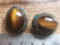 Late Qing Dynasty and Republic of China sterling silver filigree gilt blue inlaid large cat eye earrings - returning to old jewelry