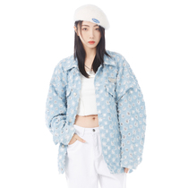 SRYH joint SPEAR YOUTH feeling light blue washed with hole denim jacket male and female loose jacket spring and autumn