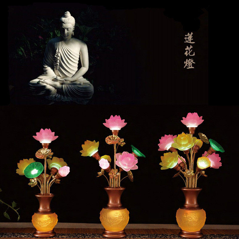 Imitation glazed seven colors led seven colors for the Buddha lamp Seven starred light Nine Lotus Light Buddha former Changming Lights Guanyin lamp Taoist