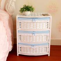 New straw woven rattan woven storage cabinet Simple bedside table storage cabinet baby wardrobe drawer pastoral three-drawer cabinet