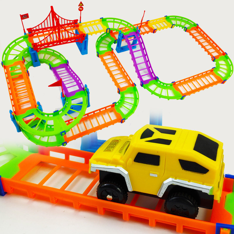 Children's educational gift racing car variety assembled building blocks city electric trolley track car toy variety of building blocks
