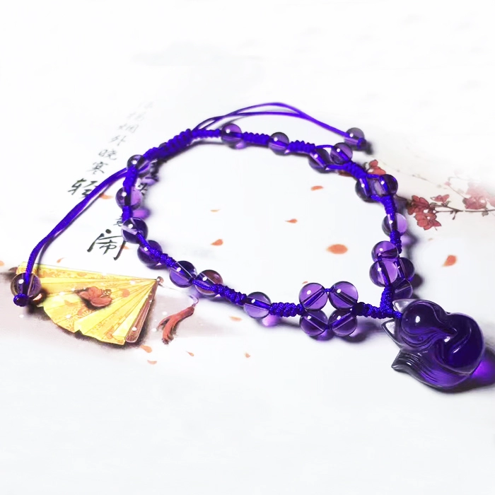 Kỷ niệm chương Thạch anh tím tự nhiên Vòng tay Fox dệt tay Fox Fairy Bracelet dệt tay Spirit Fox Anklet - Vòng chân