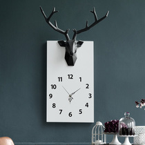 Nordic simple animal deer head clock wall decoration Wall decoration Creative mute watch wall clock Bedroom living room wall decoration