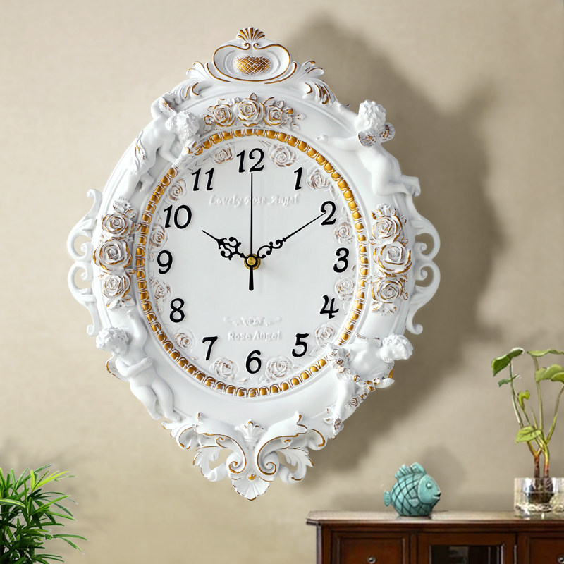 Creative light luxury pastoral clock living room bedroom mute wall clock wall decoration home simple quartz clock hanging type
