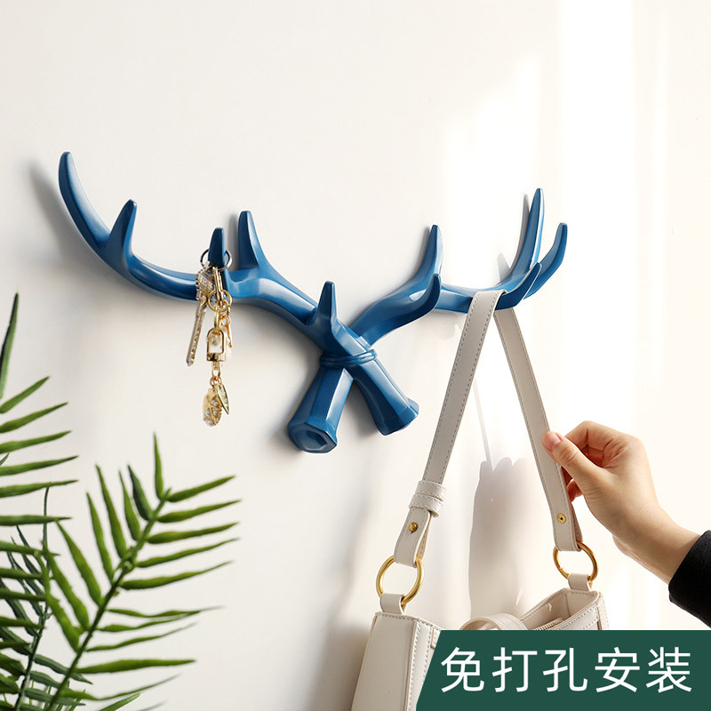 Nordic antler coat hook door key hook hanger porch wall hanging rack wall coat hook free punching