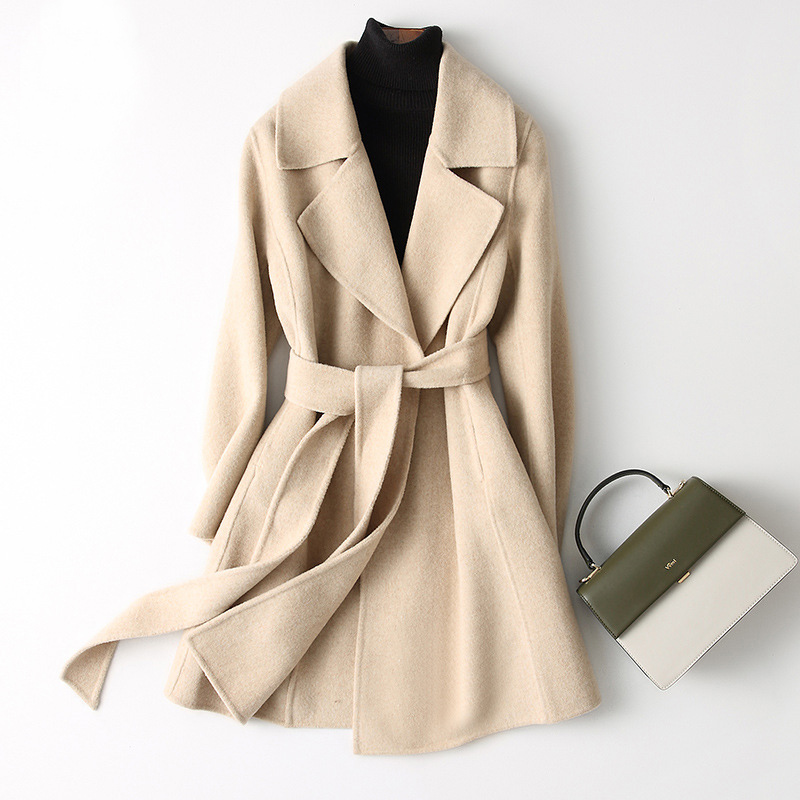 Double-sided cashmere woolen coat 2020 spring small fragrance medium and long version small suit woolen coat women's winter