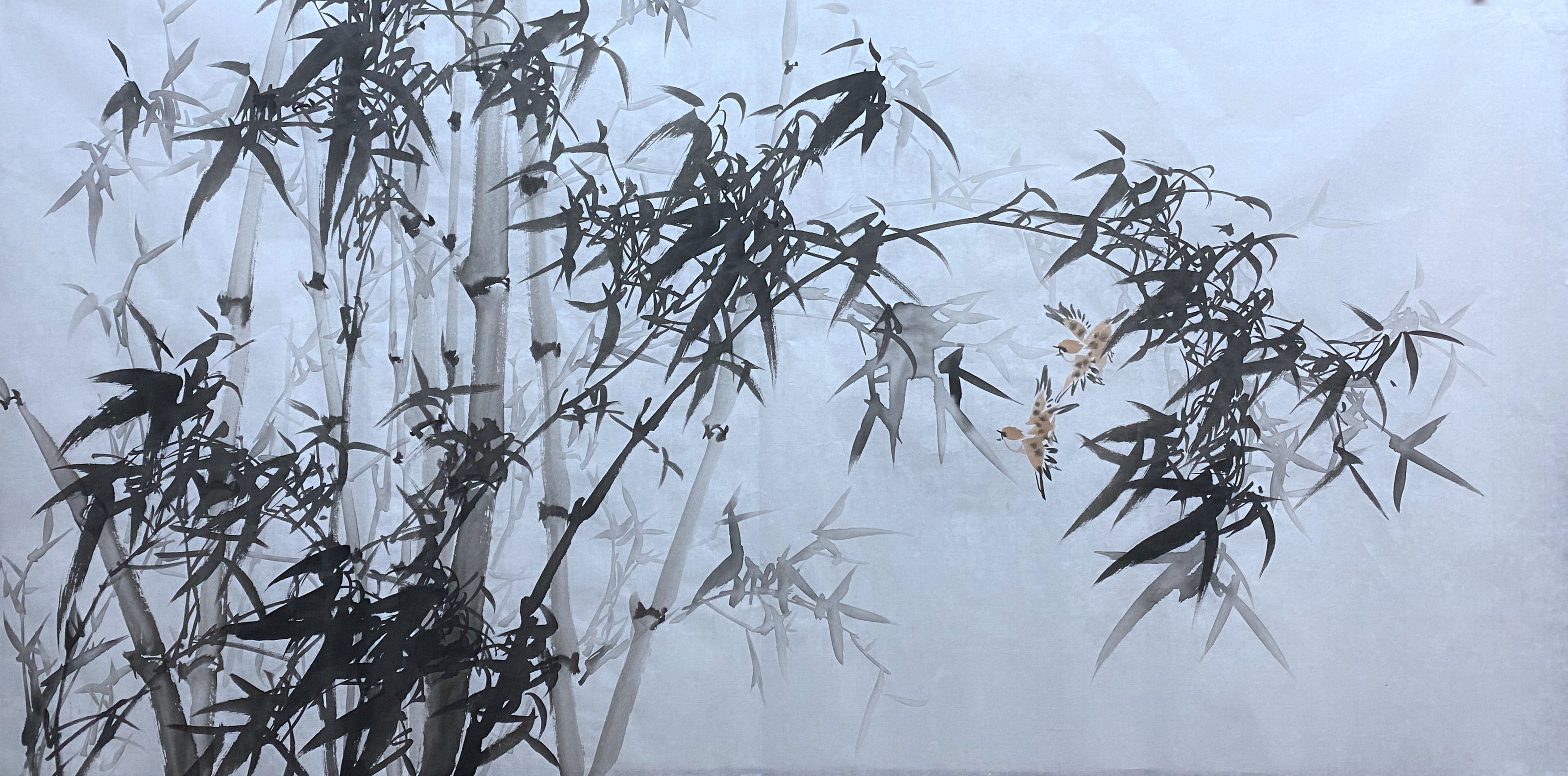 Special offer pure hand-painted flowers and birds Chinese painting four feet bamboo ink painting bamboo newspaper safe living room office decoration calligraphy and painting heart 17