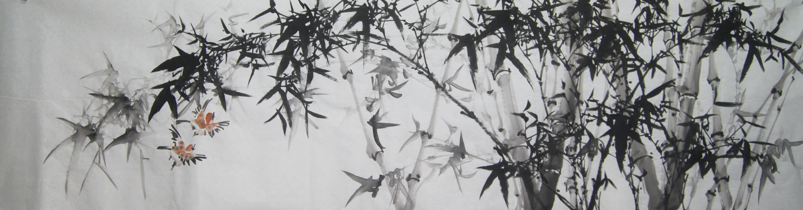 Special offer pure hand-painted flowers and birds Chinese painting six feet off bamboo ink calligraphy and painting bamboo newspaper safe living room office decoration 15