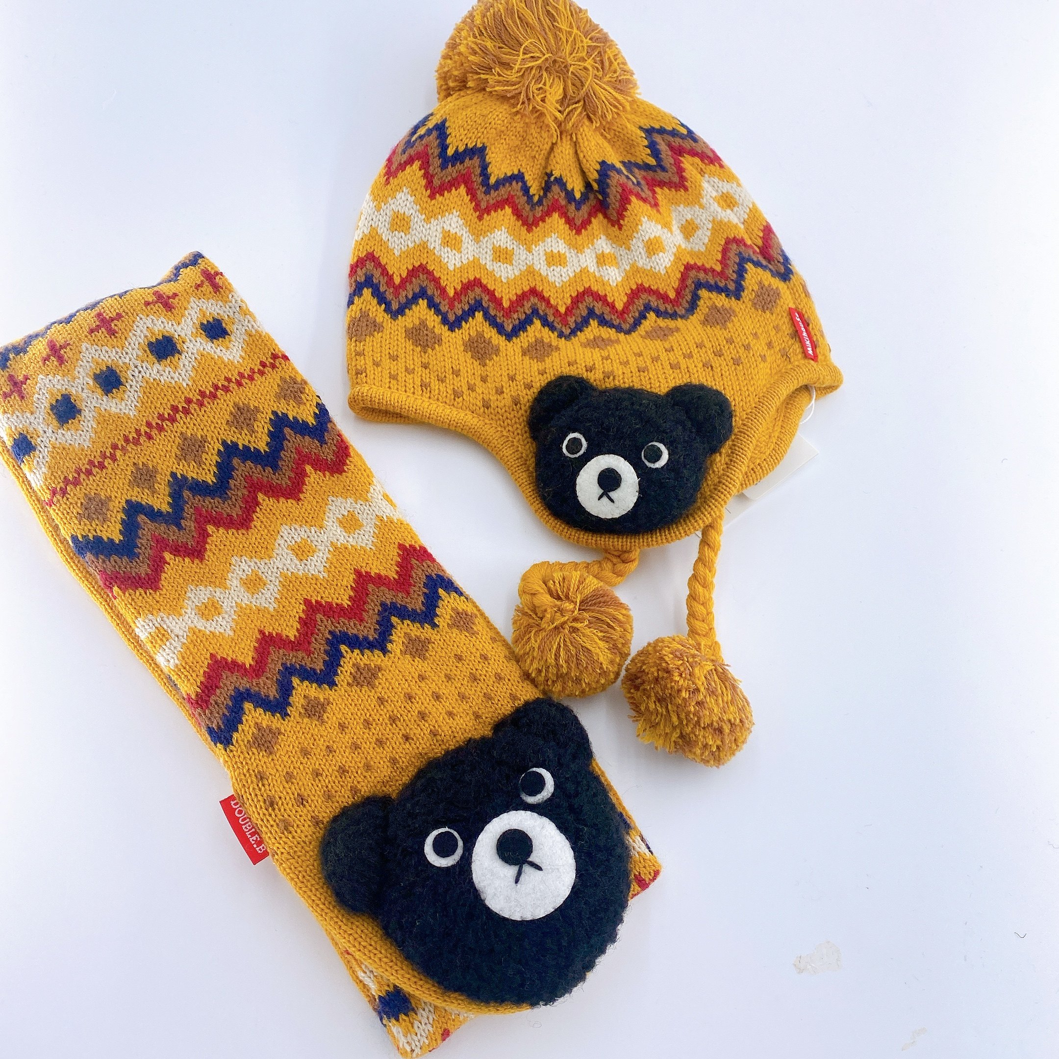 Japanese spot Mikihouse DB black bear head ear cap scarf 63-9201-973 63-7702-975