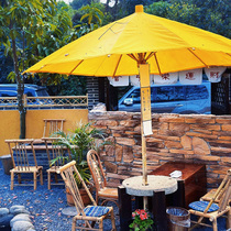 Mushroom craftsman cooks tea by the stove and makes ice tea in the spring special old-fashioned oilcloth umbrella for outdoor B&B teahouse yard parasol